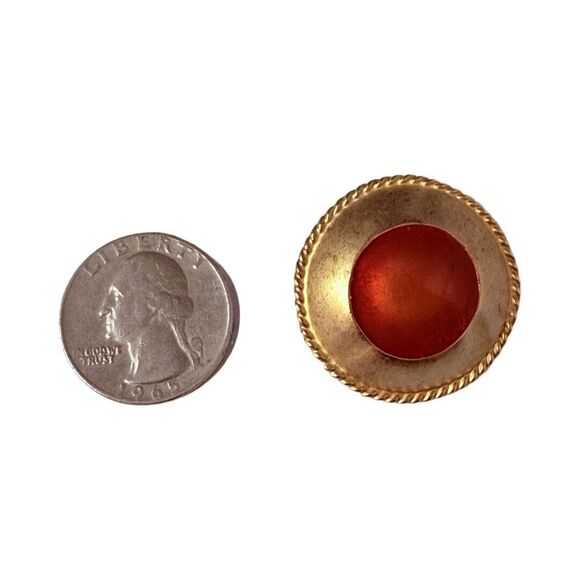 Gold-Tone Button Clip On Earrings 1" Statement Glass Jewelry, Unique - Picture 11 of 11